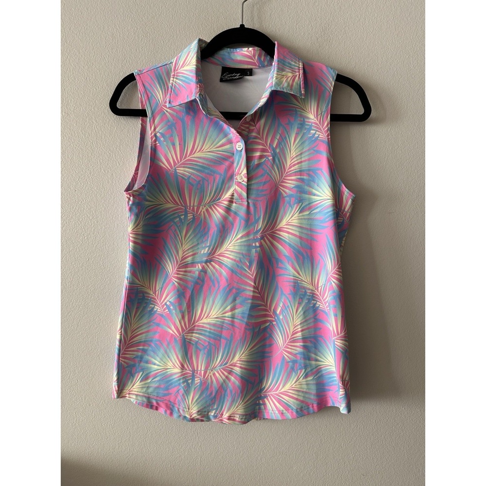 Sunday Swagger Sleeveless Golf Polo Shirt Womens Small Tropical Pastels Sports